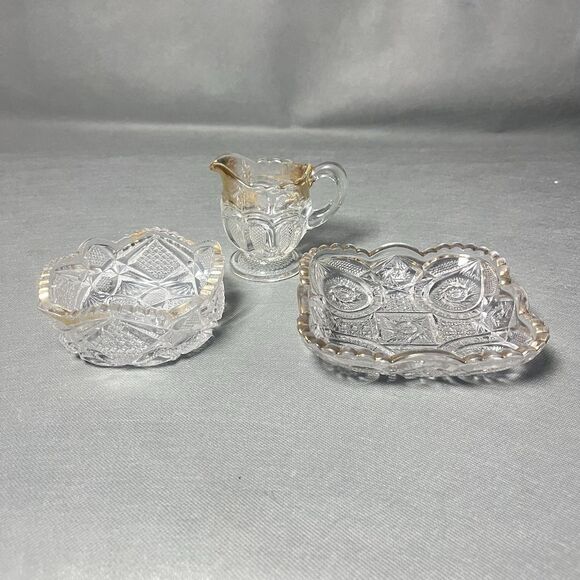Lot 3 UV Glassware-Dishes And Creamer-Depression Glass Gold Trim-EAPG-UV - Picture 6 of 12